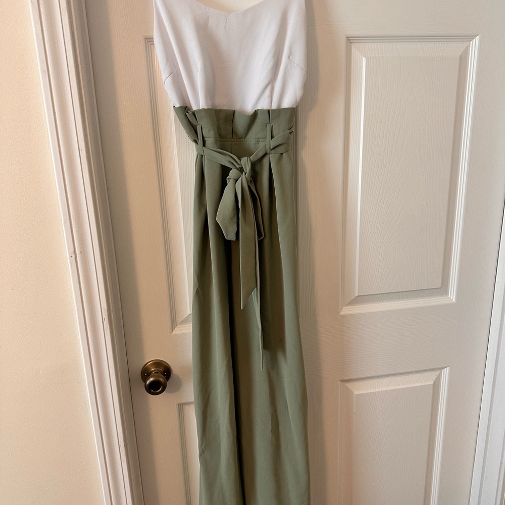 High-Waist Paperbag Wide-Leg Jumpsuit in Olive Green